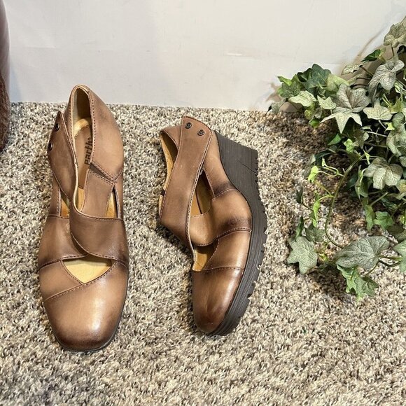 Earth Spindrift Leather Mary Jane Wedges Cinnamon Comfort Shoes Women Size 8 B - Picture 6 of 10